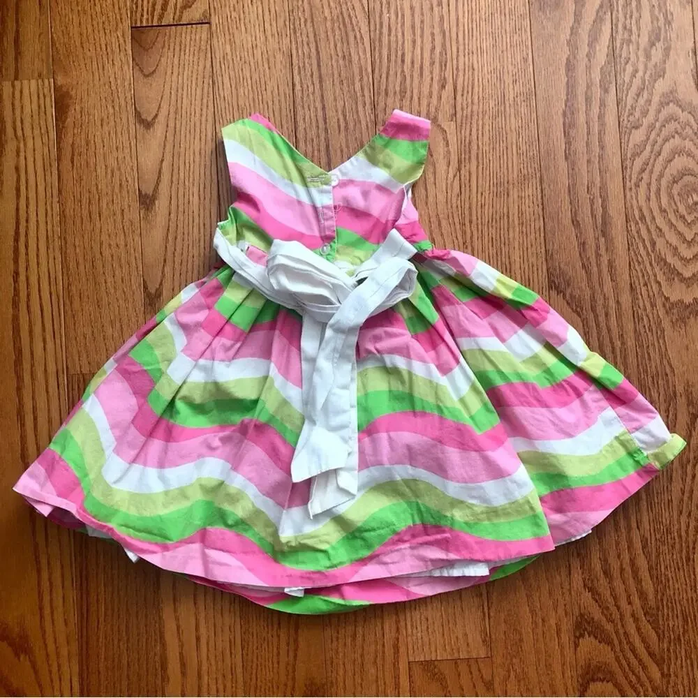 MAGGIE & ZOE A-Line Waves Pattern Pink Green White Dress Girl’s Size 24 MO